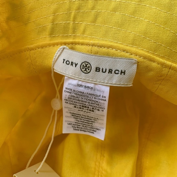 Tory Burch Printed Bucket Hat Reversible Yellow Bird Print Basket Weave - Picture 5 of 6